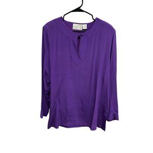 Silk Lore By Beth Terrell Long Sleeve Silk Tunic Top Purple Sz Large Popover